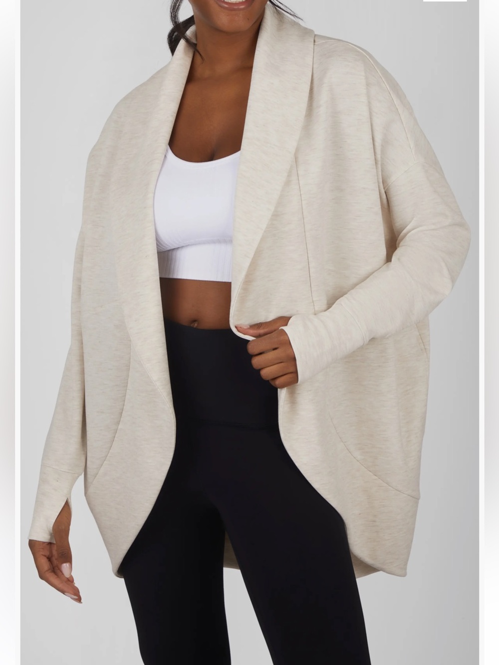 Yogalicious Cream Open-Front Draped Cardigan